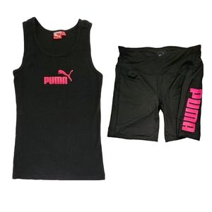 Puma Athletic Sports Bike Yoga Workout Crossfit Outfit Size Large Black Pink